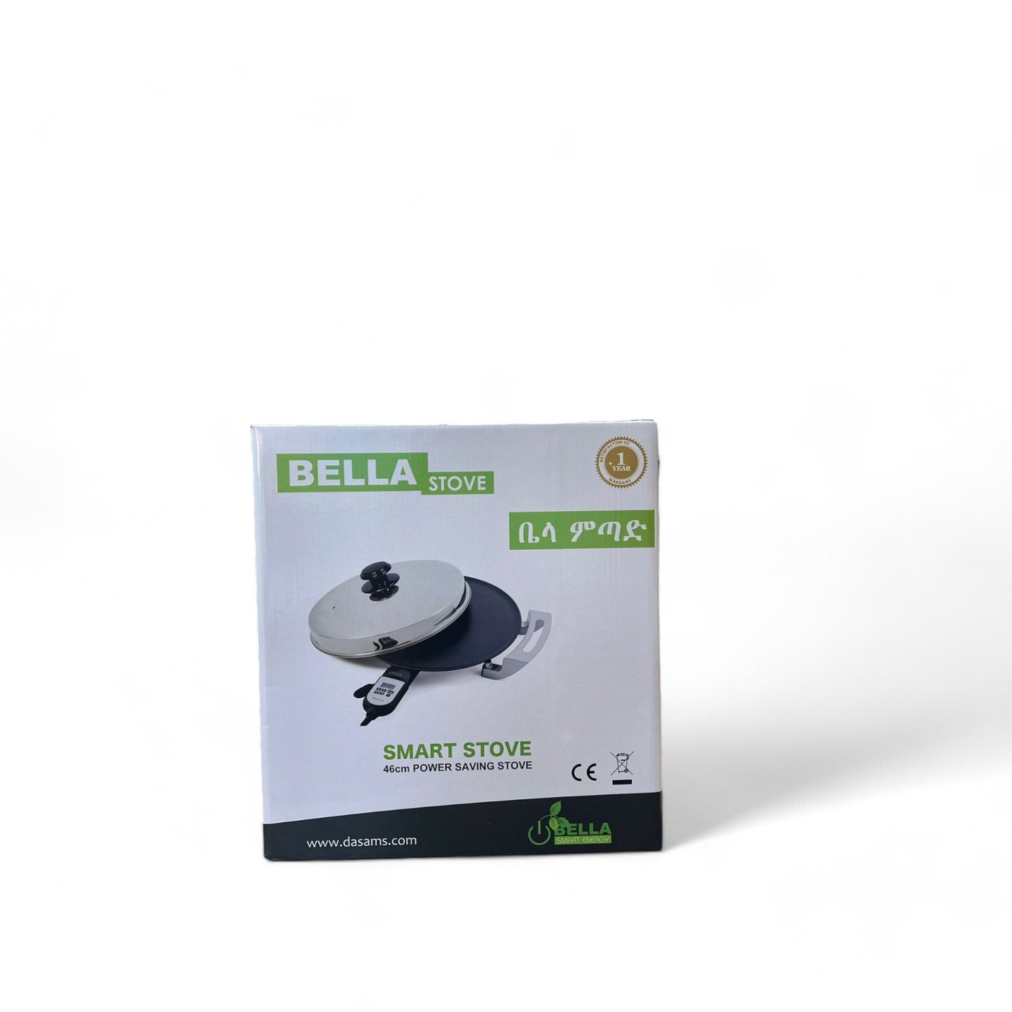 A product packaging for Bella Mogogo Injera Stove with an image of the stove on the front.
