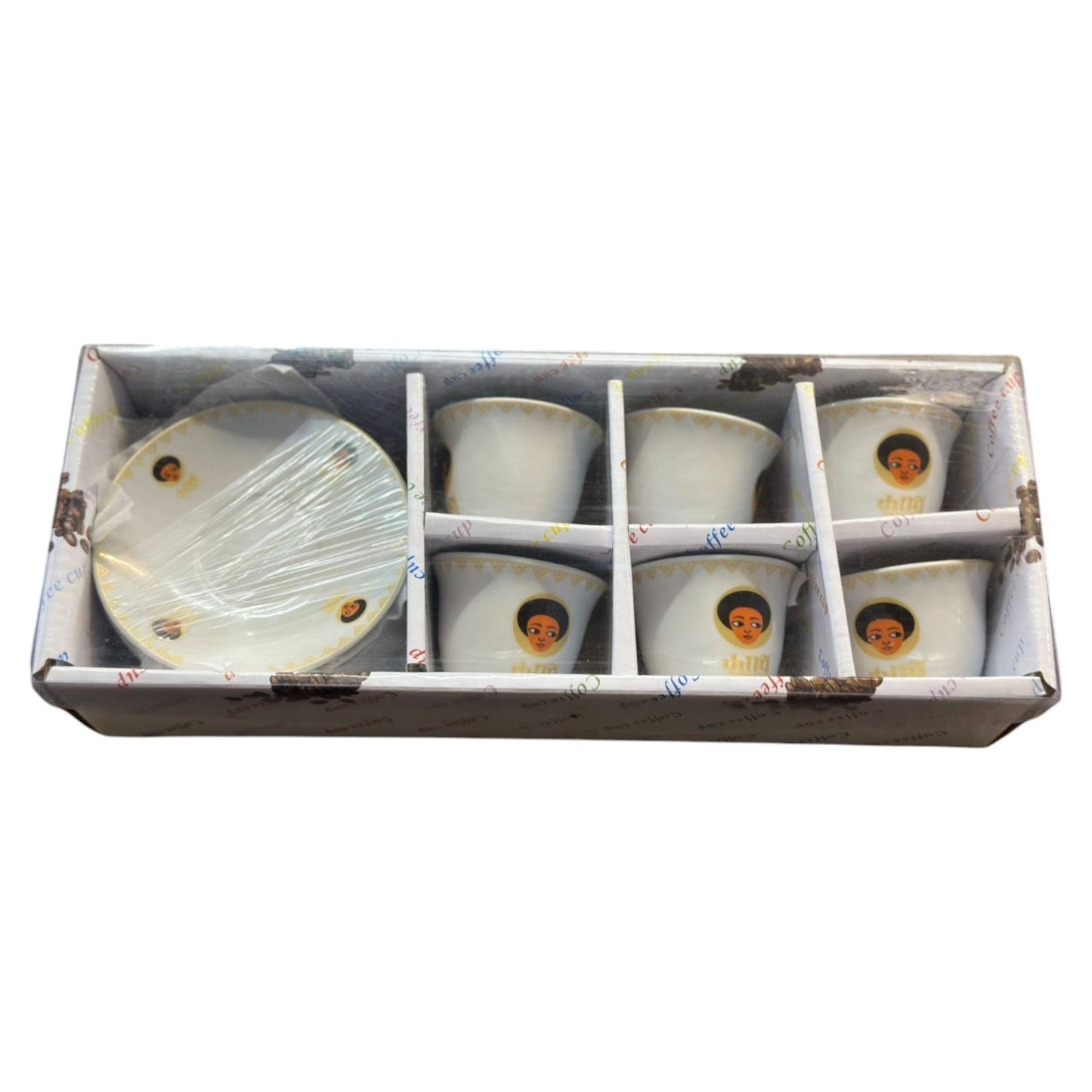 Habesha Traditional Styled Jebena Coffee Cups and Plates Sets