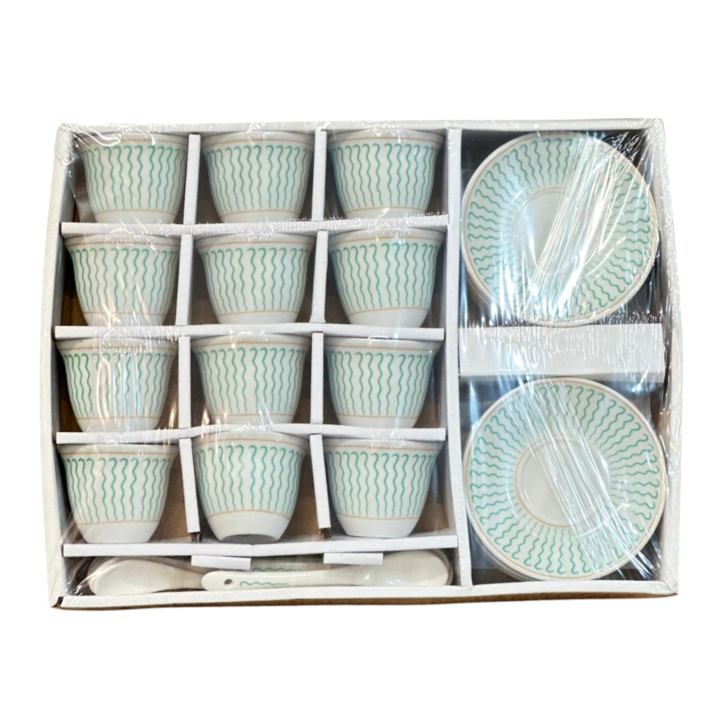 Eritrean and Ethiopian Ceramic Coffee Cups | 24 pieces set of Habesha Buna coffee cups with saucer and spoons