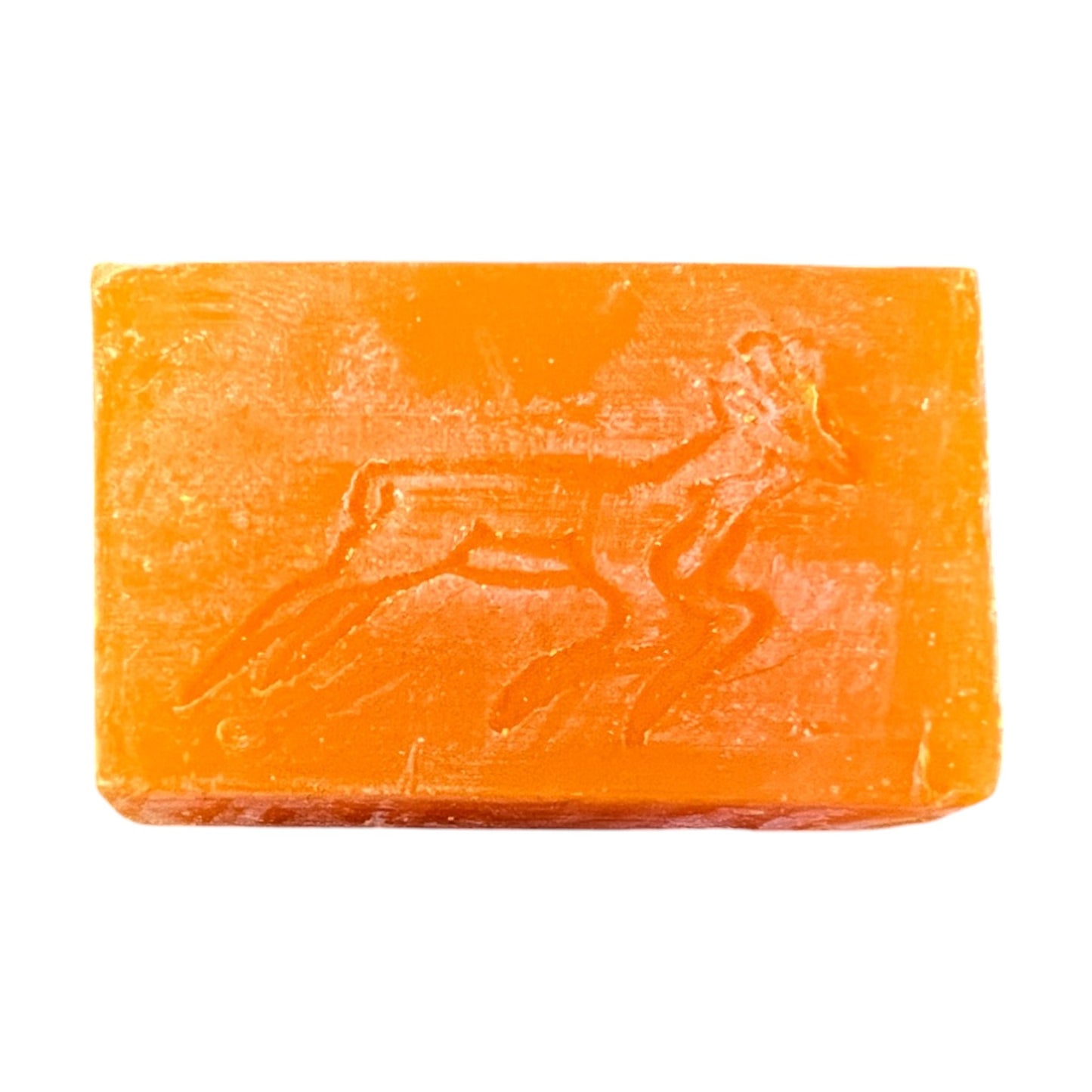 A bar of Gazella soap with a刻有 Gazella soap with an engraved gazelle design on a white background.