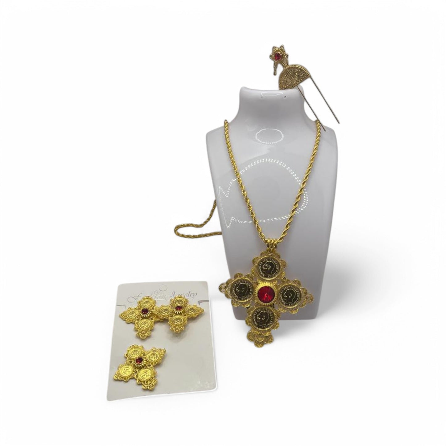 Eritrea and Ethiopia Traditional Women Jewellery Set | Habesha Gold Plated Jewellery Set with hair Comb