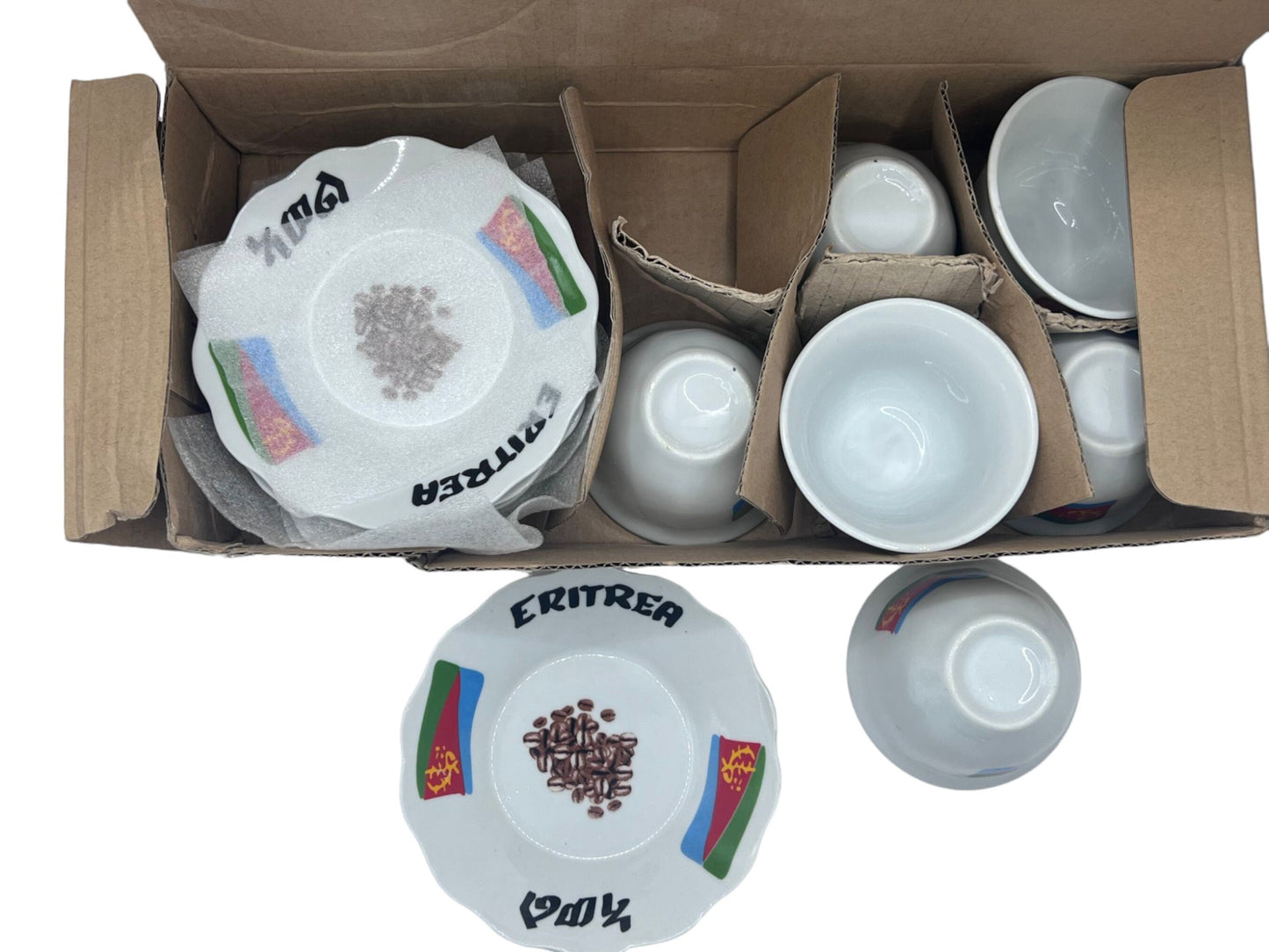 Eritrean traditional coffee cups | Jebena Fnjal ፍንጃል | Eritrean Flag design fnjals for jebena coffee ceremony