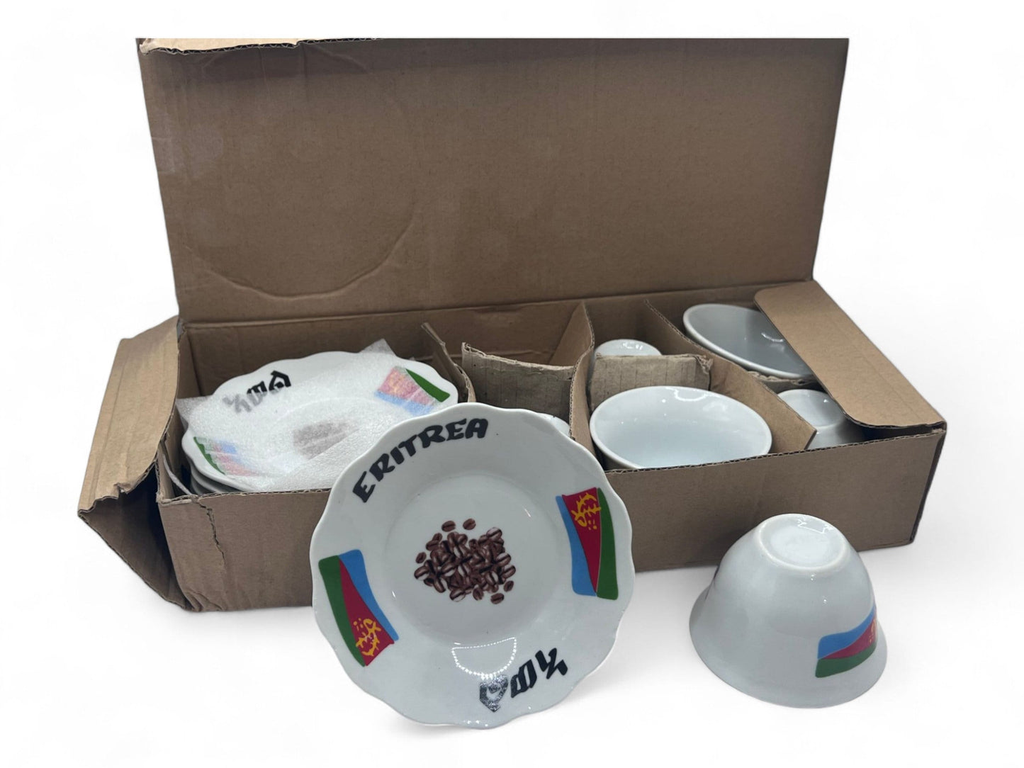 Eritrean traditional coffee cups | Jebena Fnjal ፍንጃል | Eritrean Flag design fnjals for jebena coffee ceremony