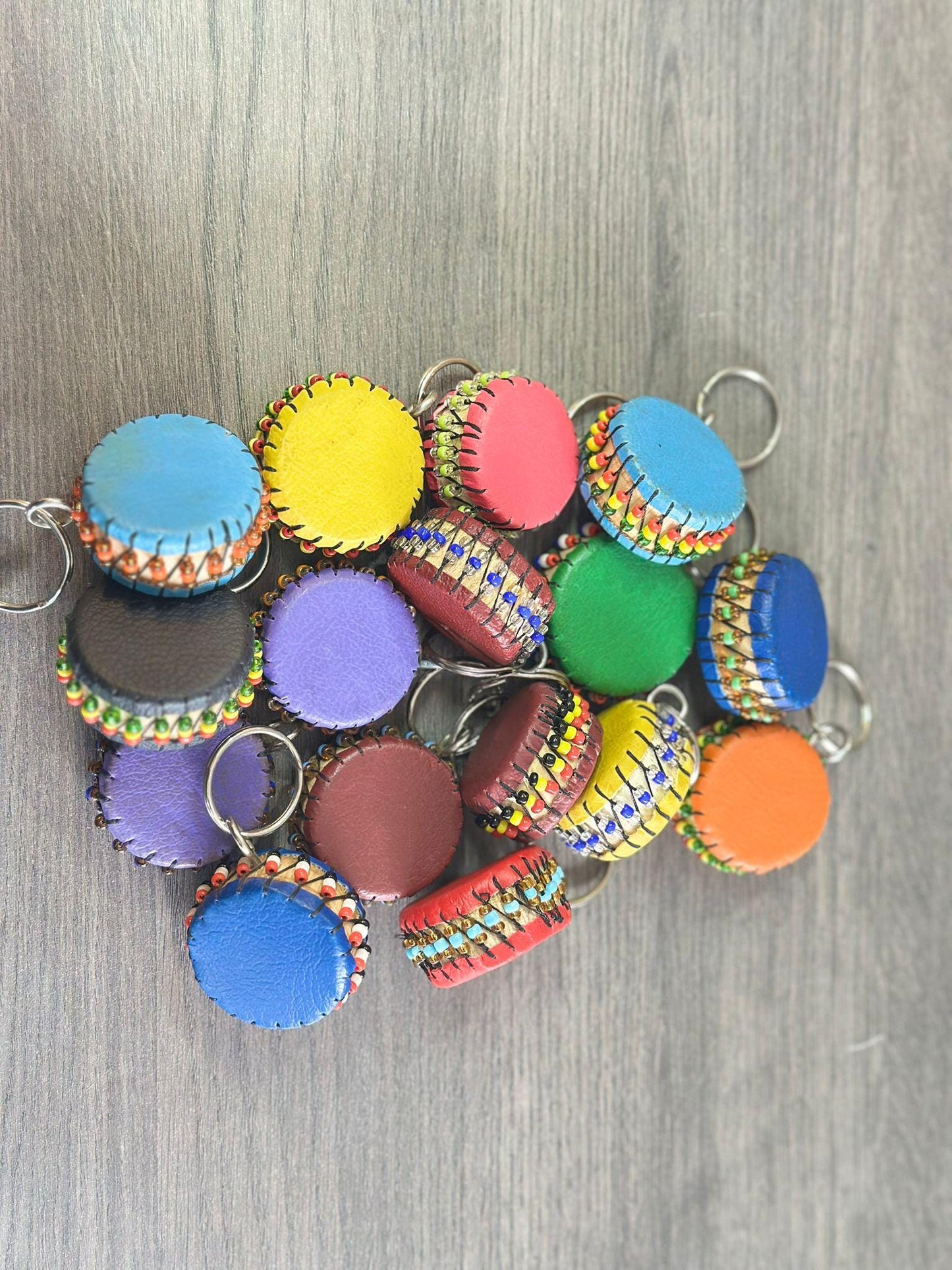 Small African Keychain Leather Drams | African Handmade Leather Drum Designed Key Chains
