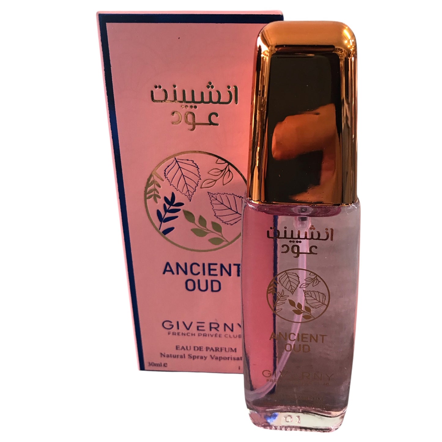 Giverny Ancient Oud perfume bottle and packaging on a white background