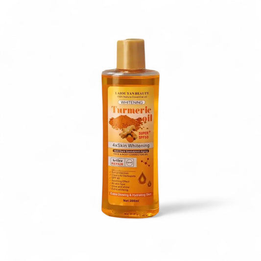 Bottle of Laidu Yan Beauty Turmeric oil on a white background