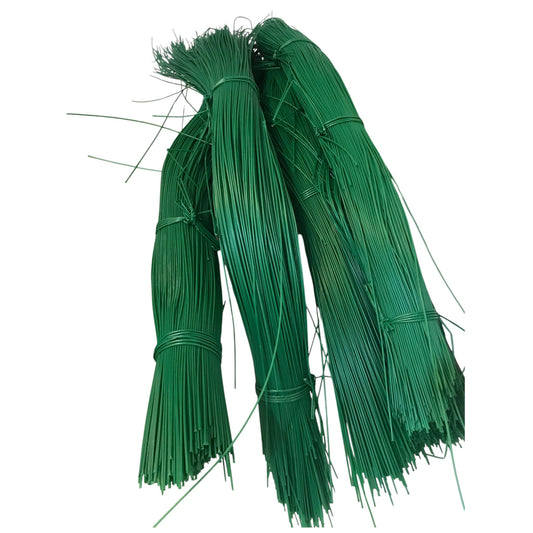 Two bundles of green wire on a white background
