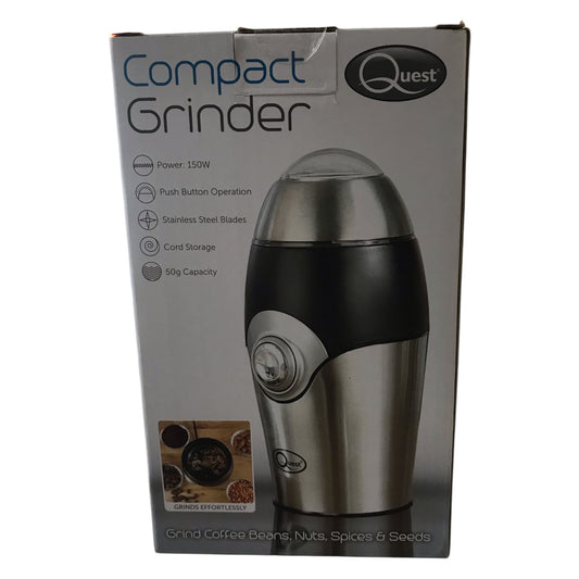 Box of a Quest Compact Grinder on a white background