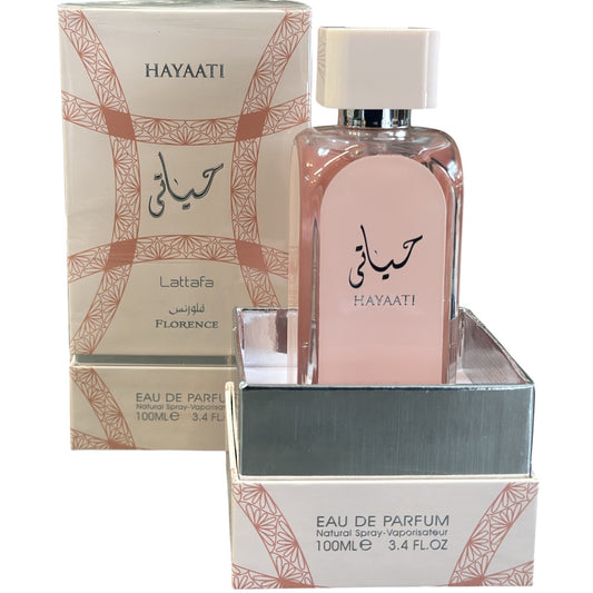 Hayaati perfume bottle and packaging on a white background