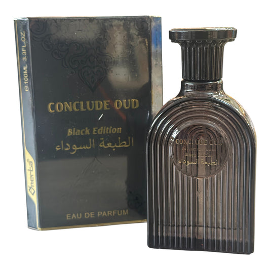 Conclude Oud Black Edition Eau de Parfum bottle and packaging on a white background