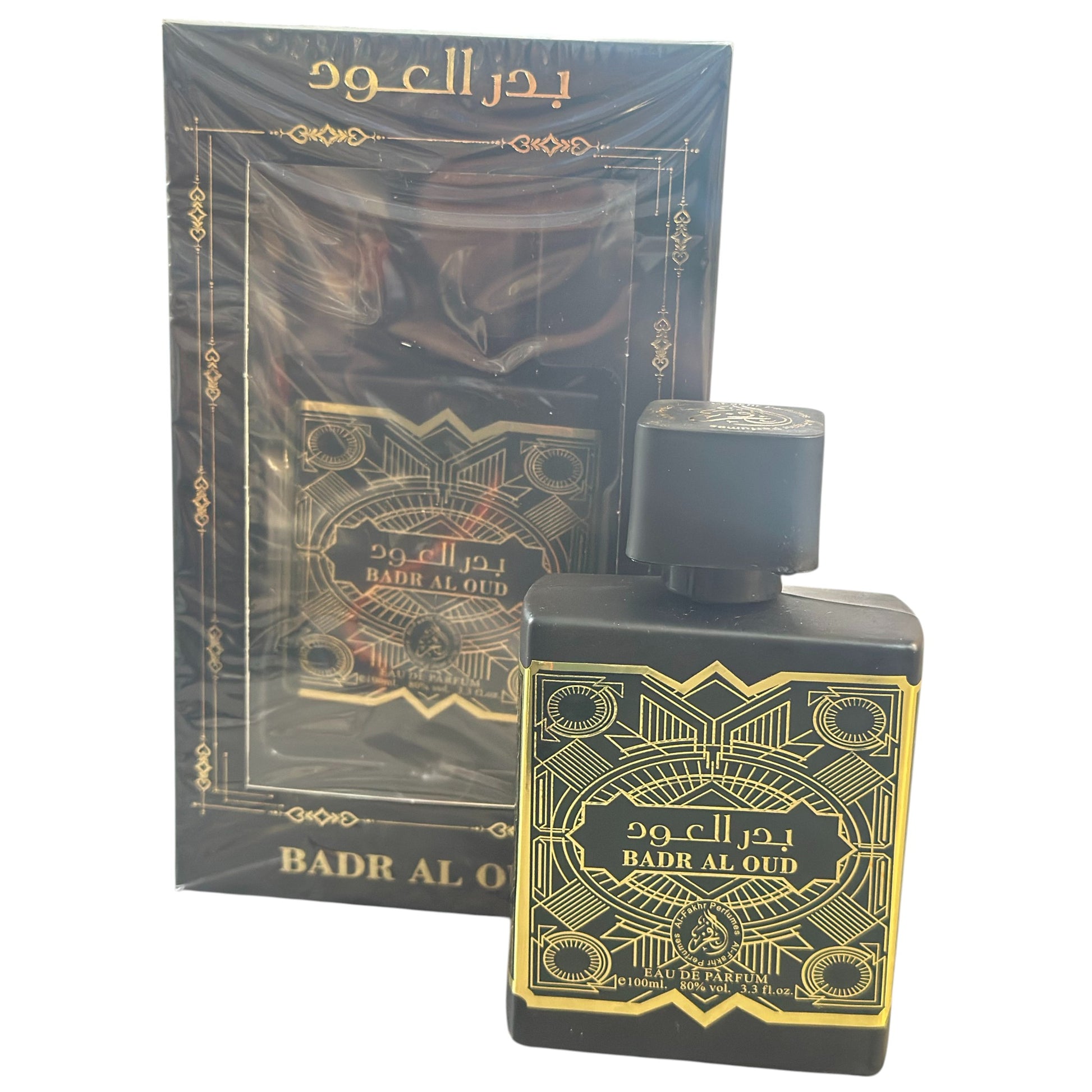 Badr Al Oud perfume bottle and packaging on a white background
