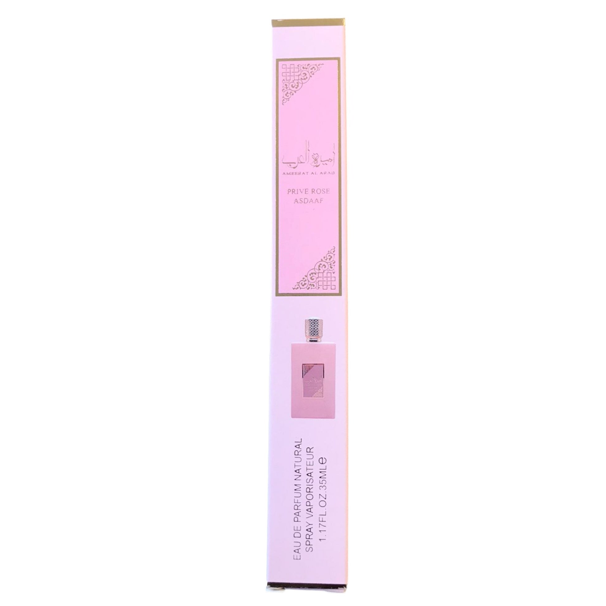 Pink perfume bottle packaging on a white background