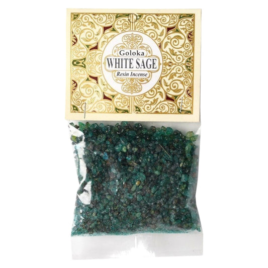 A package of Goloka White Sage Resin Incense displayed against a white background.