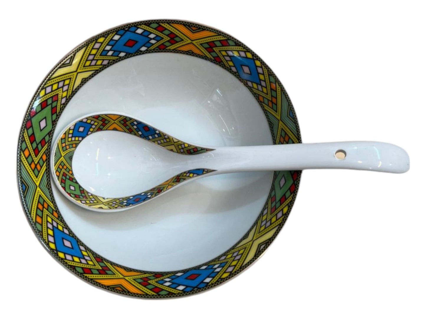 Traditional Habesha Bowls and Spoons Set | Ceramic Traditional Habesha Stew Wet Bowls