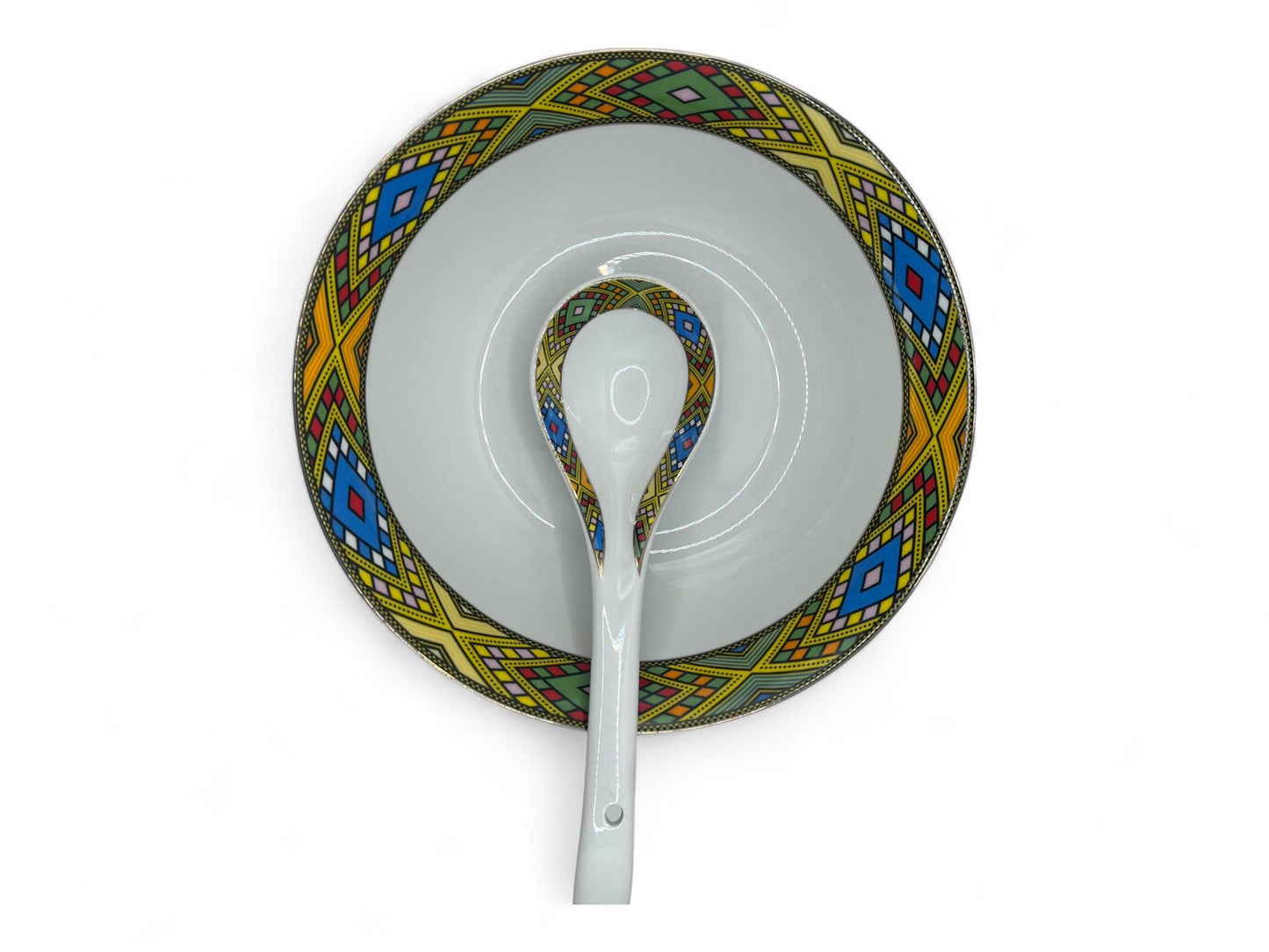 Traditional Habesha Bowls and Spoons Set | Ceramic Traditional Habesha Stew Wet Bowls
