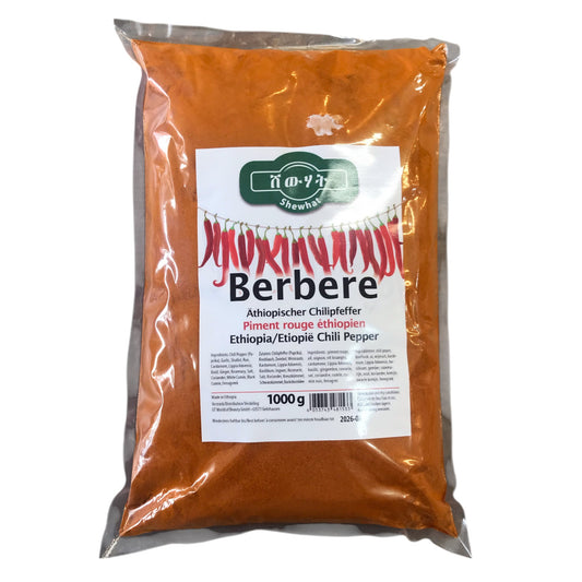 Bag of Berbere Ethiopian chili pepper with a label on a white background