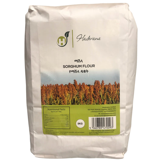 Bag of Hadorana sorghum flour with a field image on the label