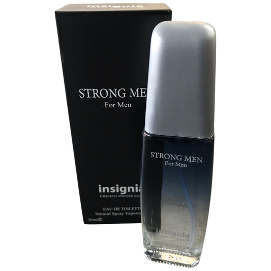 Insignia Strong Men perfume bottle and packaging on a white background