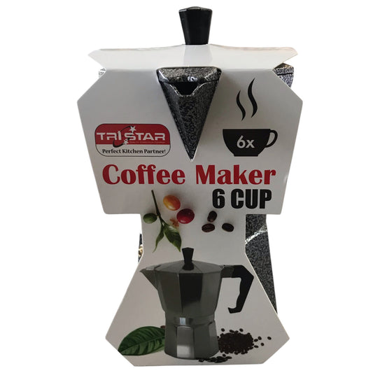Tri-Star 6 cup coffee maker packaging on a white background