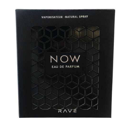 Black box of RAVE NOW Eau de Parfum with geometric design