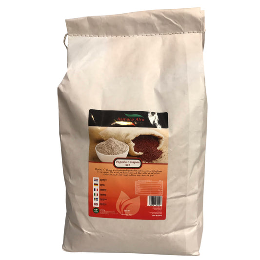 Beige bag with a label featuring images of coffee and text on a white background